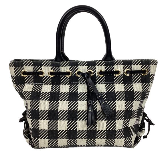 Dooney and Bourke-Black & White Checkered-Canvas Handbag-10"x4.75" - 7.5" Depth - Picture 1 of 15